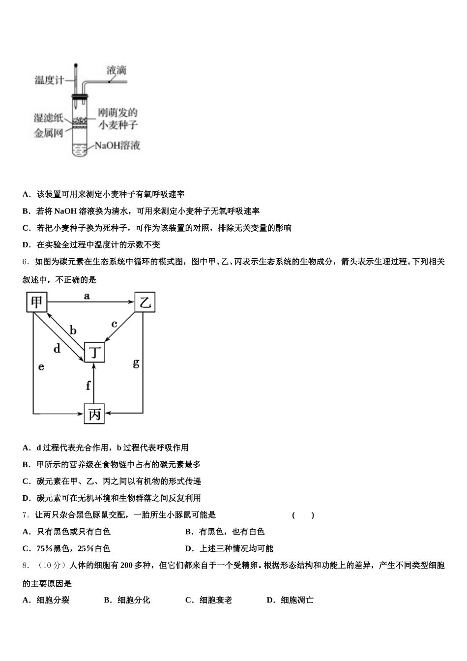 2025年江苏省南京市南京师范大学附属扬子中学生物高一第二学期期末学业水平测试试题含解析_第2页