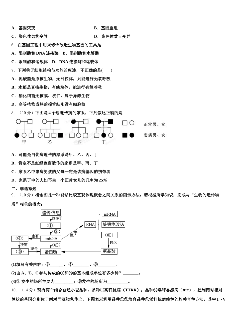 2024-2025学年江苏省南通市通州区、海安县生物高一下期末统考试题含解析_第2页
