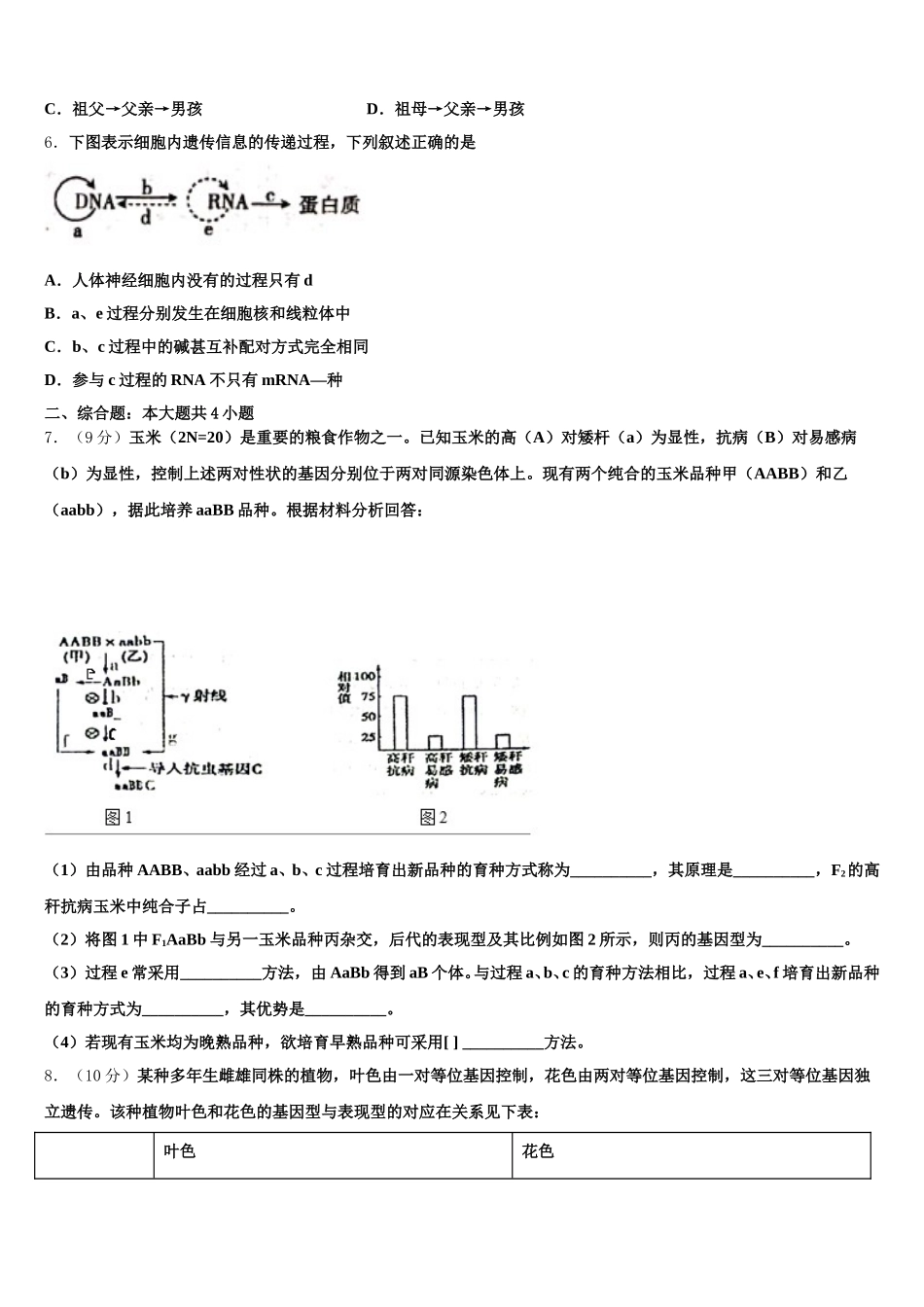2025年江苏省南京市江宁区高级中学高一下生物期末质量跟踪监视试题含解析_第2页