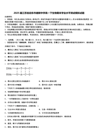 2025届江苏省启东市建新中学高一下生物期末学业水平测试模拟试题含解析
