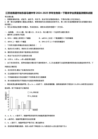 江苏省南通市如东县马塘中学2024-2025学年生物高一下期末学业质量监测模拟试题含解析