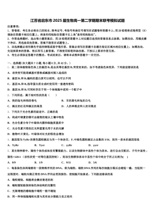 江苏省启东市2025届生物高一第二学期期末联考模拟试题含解析