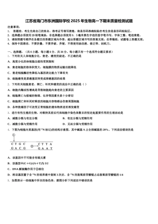 江苏省海门市东洲国际学校2025年生物高一下期末质量检测试题含解析