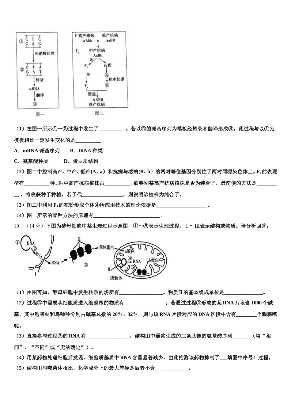 2025年江苏省泗阳县实验初级中学生物高一下期末达标测试试题含解析_第3页