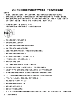 2025年江苏省泗阳县实验初级中学生物高一下期末达标测试试题含解析