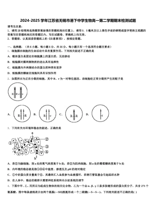 2024-2025学年江苏省无锡市港下中学生物高一第二学期期末检测试题含解析
