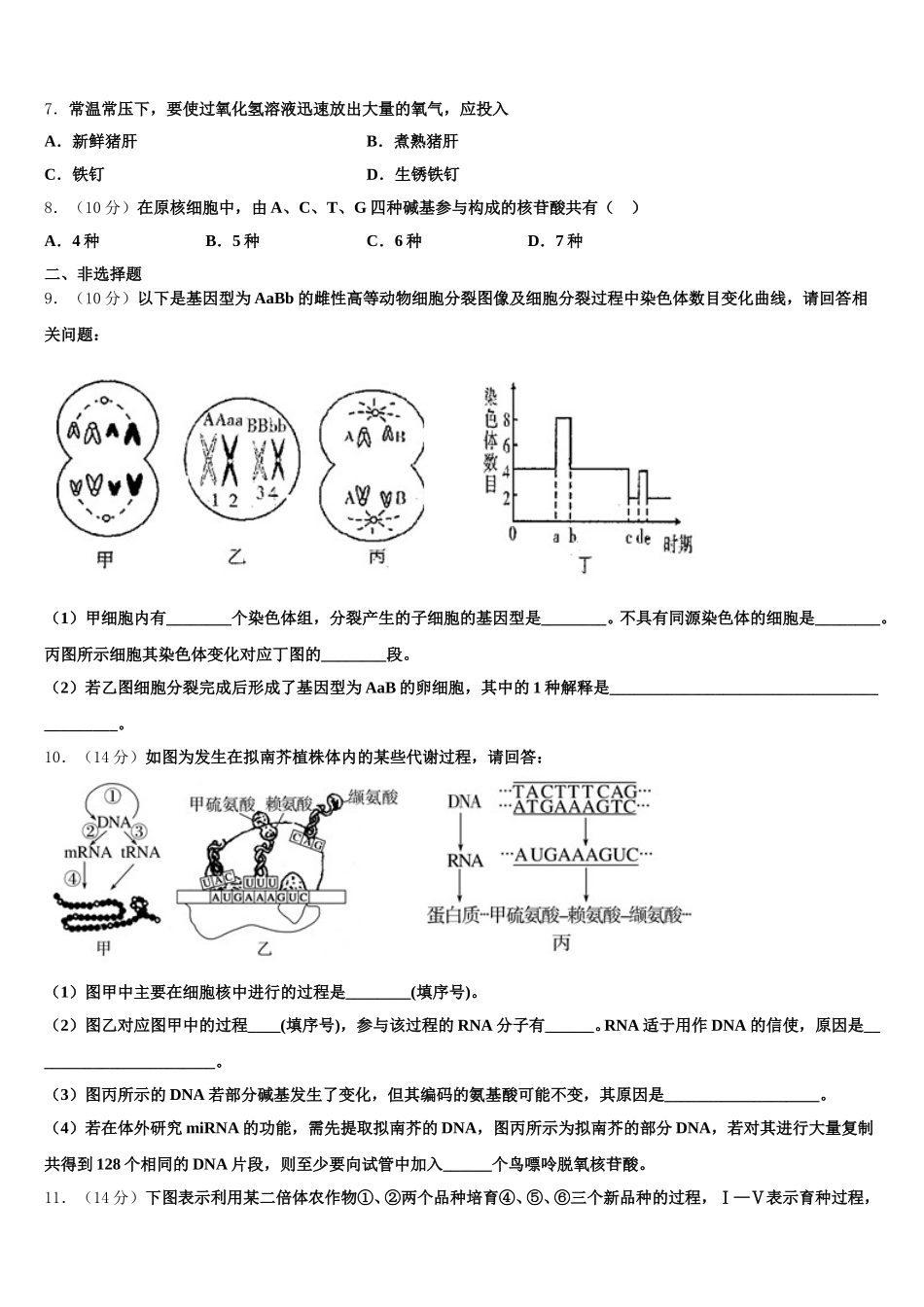 江苏省姜堰区蒋垛中学2024-2025学年高一下生物期末学业水平测试模拟试题含解析_第2页