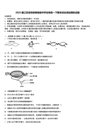 2025届江苏省郑梁梅高级中学生物高一下期末综合测试模拟试题含解析