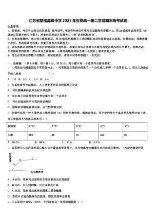 江苏省赣榆高级中学2025年生物高一第二学期期末统考试题含解析