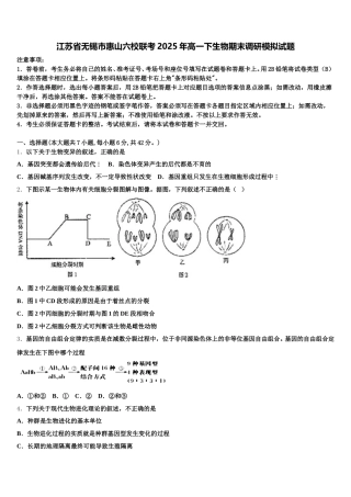 江苏省无锡市惠山六校联考2025年高一下生物期末调研模拟试题含解析