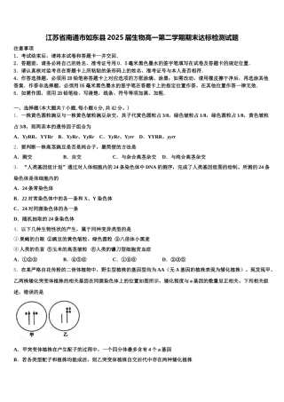 江苏省南通市如东县2025届生物高一第二学期期末达标检测试题含解析