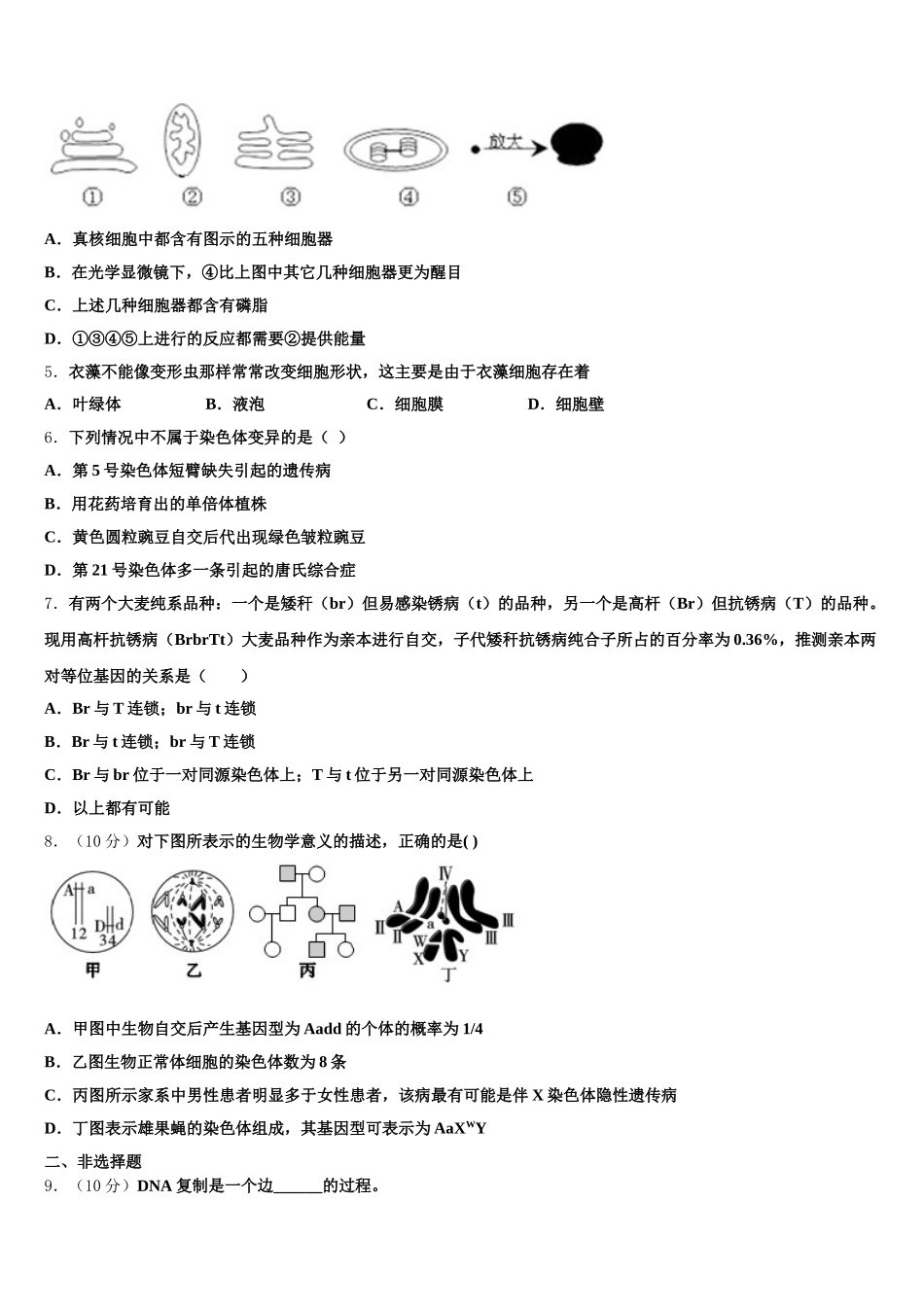 2025年江苏省南京市生物高一第二学期期末学业质量监测试题含解析_第2页