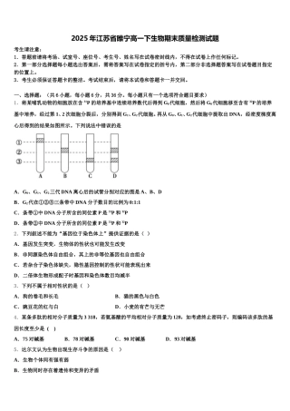 2025年江苏省睢宁高一下生物期末质量检测试题含解析