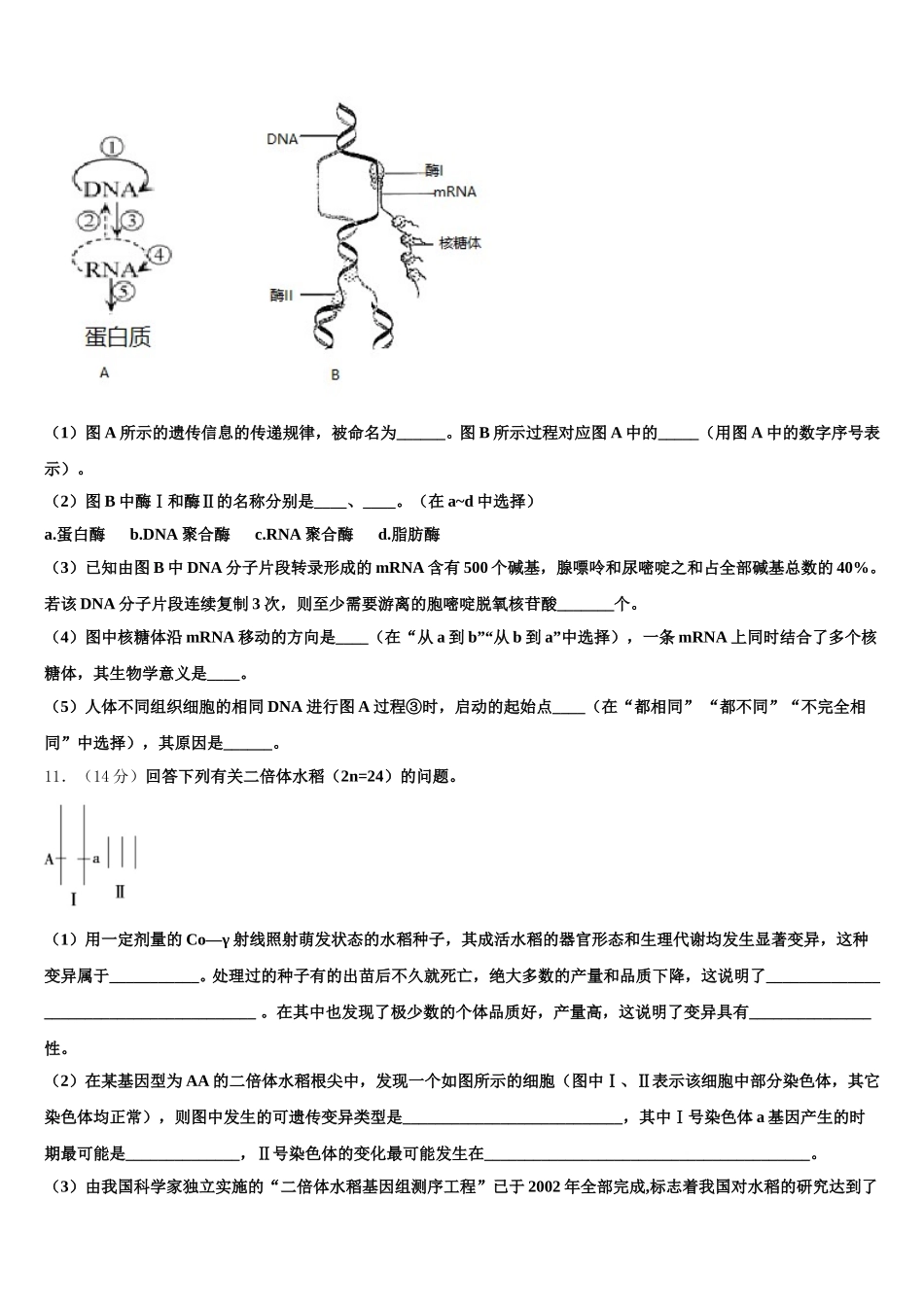 江苏省连云港市2024-2025学年生物高一第二学期期末教学质量检测模拟试题含解析_第3页