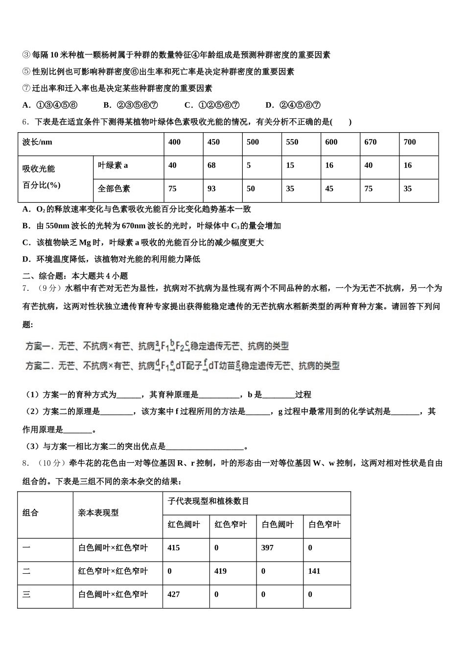 2025届江苏省苏州外国语学校生物高一第二学期期末达标检测试题含解析_第2页