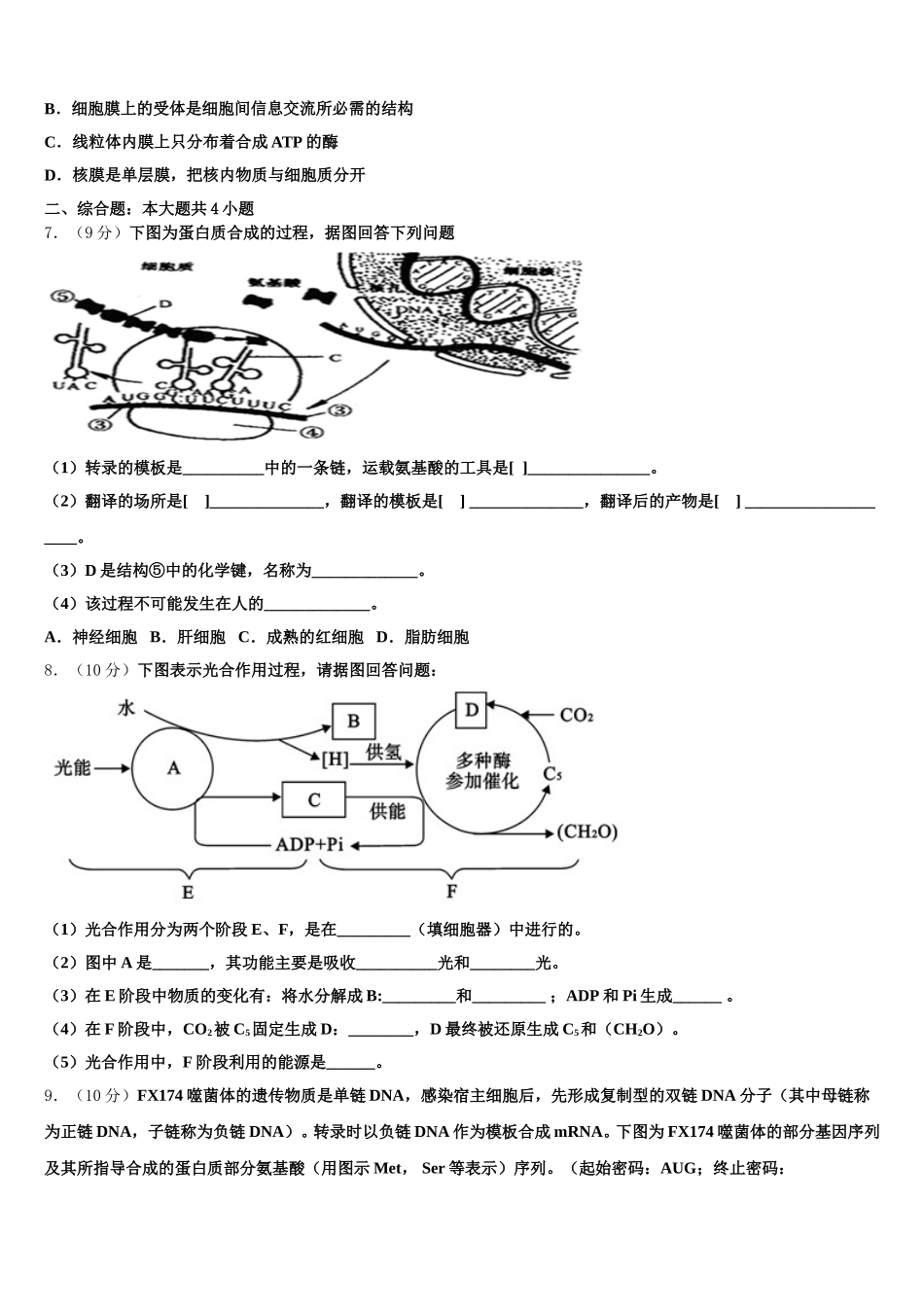 2025年江苏省苏州一中高一生物第二学期期末检测模拟试题含解析_第2页