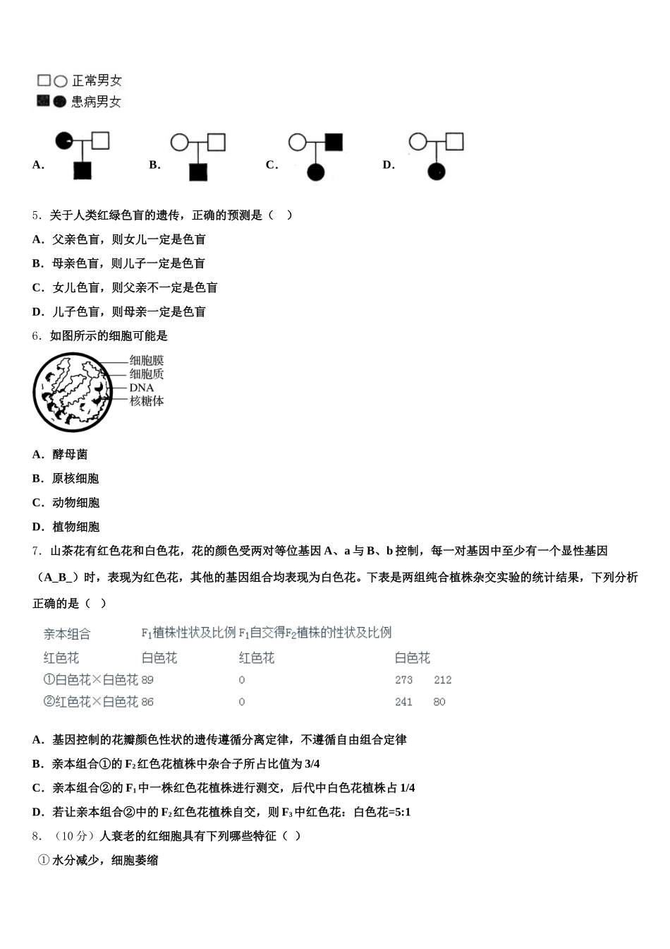2024-2025学年江苏省南通第一中学高一生物第二学期期末质量跟踪监视试题含解析_第2页