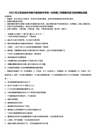 2025年江苏省徐州市睢宁县高级中学高一生物第二学期期末复习检测模拟试题含解析