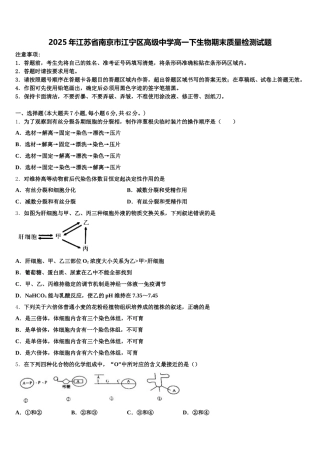 2025年江苏省南京市江宁区高级中学高一下生物期末质量检测试题含解析