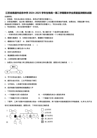 江苏省南通市启东中学2024-2025学年生物高一第二学期期末学业质量监测模拟试题含解析