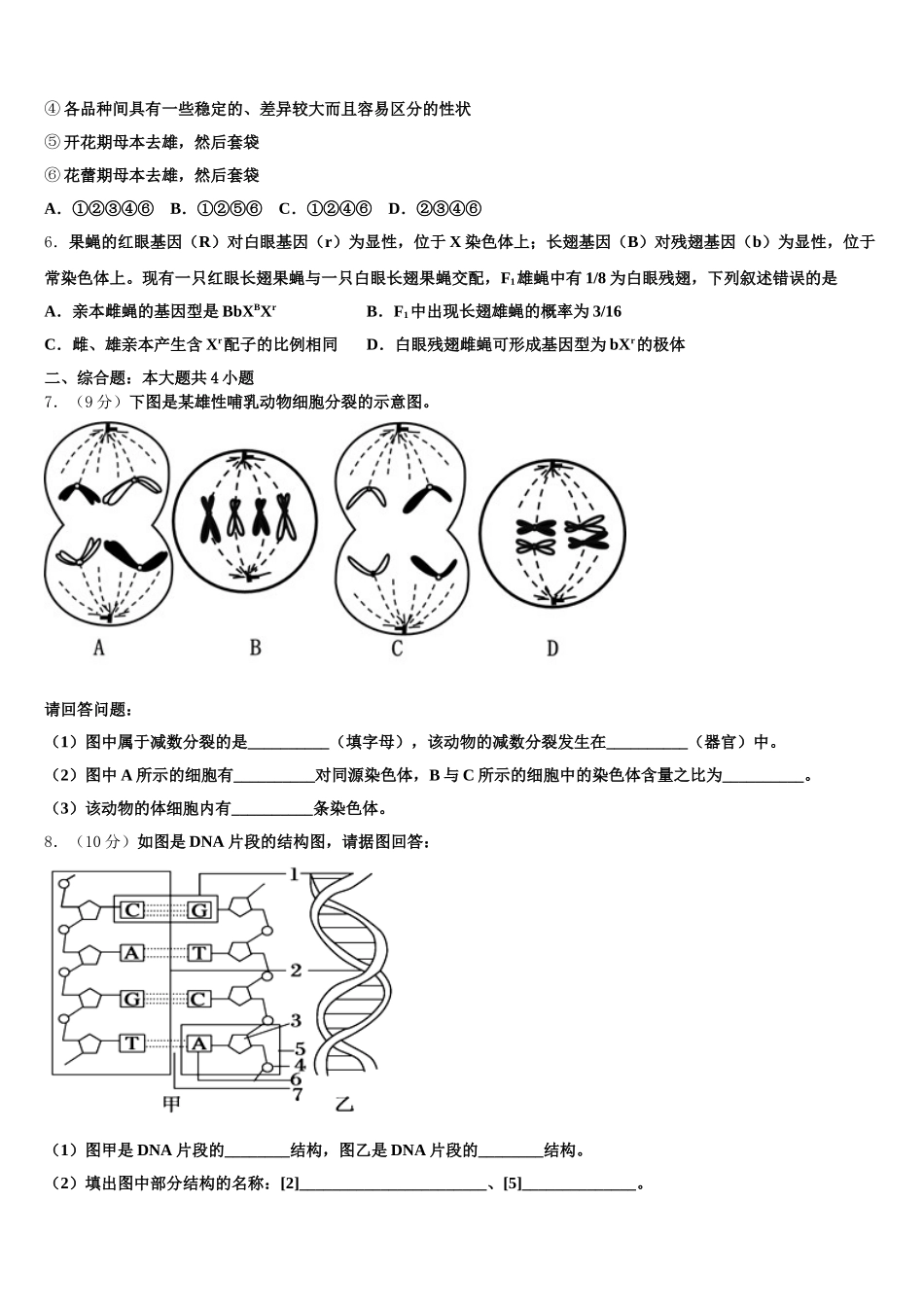 江苏省射阳县实验初中2025届高一生物第二学期期末学业质量监测模拟试题含解析_第2页
