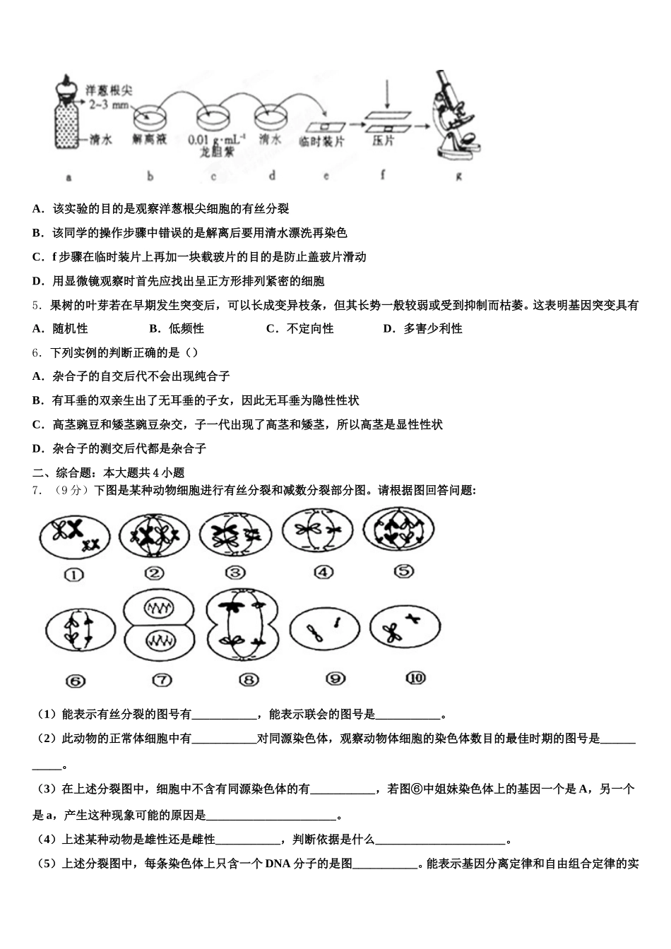 江苏省清江市清江中学2024-2025学年生物高一第二学期期末学业水平测试模拟试题含解析_第2页