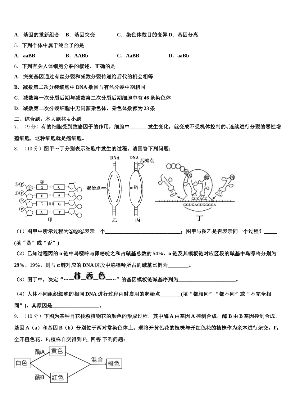 2024-2025学年江苏省南京市玄武区溧水高中生物高一下期末监测模拟试题含解析_第2页