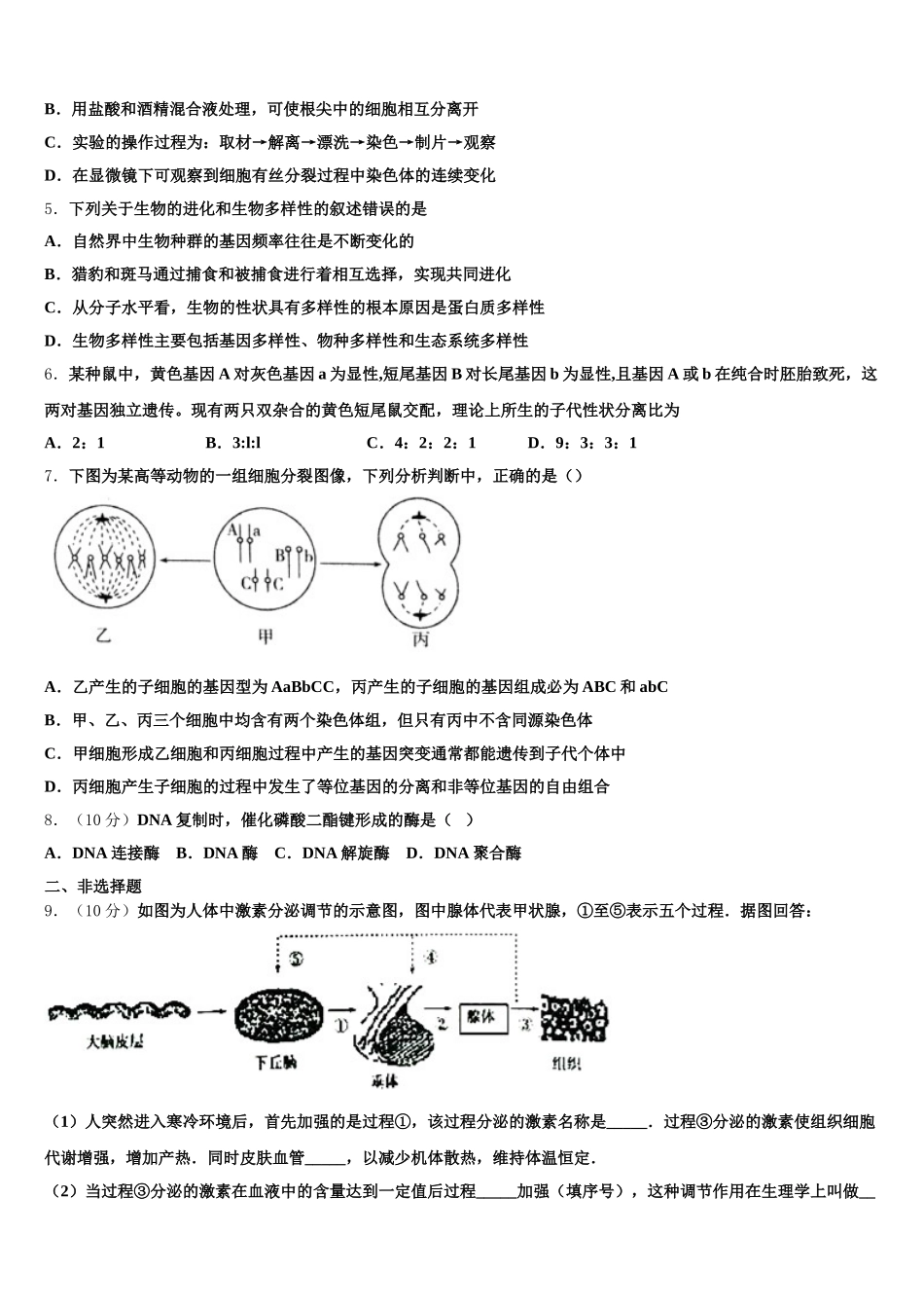 2024-2025学年江苏省新海高级中学高一下生物期末学业质量监测试题含解析_第2页