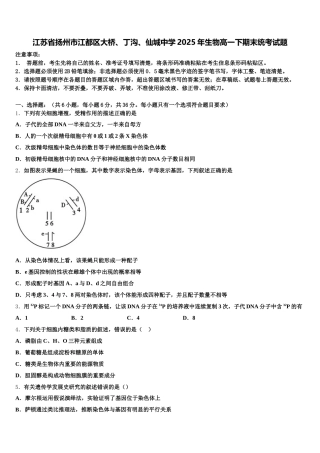 江苏省扬州市江都区大桥、丁沟、仙城中学2025年生物高一下期末统考试题含解析