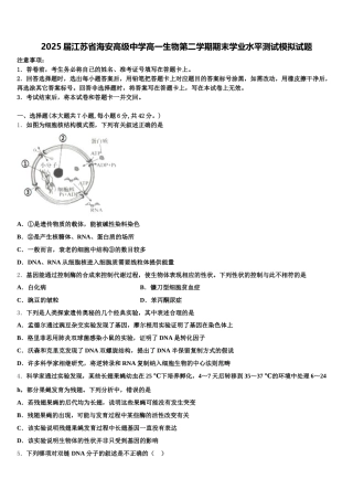 2025届江苏省海安高级中学高一生物第二学期期末学业水平测试模拟试题含解析