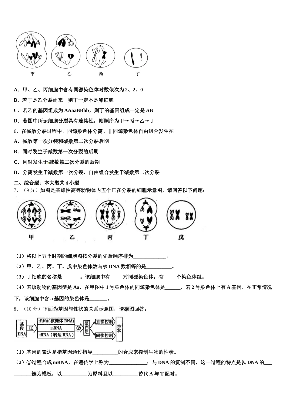 2025届江苏省南京市南京师范大学附属扬子中学生物高一下期末学业质量监测模拟试题含解析_第2页