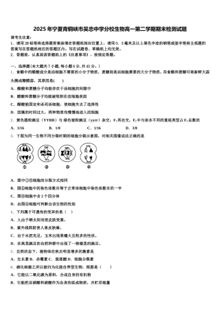 2025年宁夏青铜峡市吴忠中学分校生物高一第二学期期末检测试题含解析