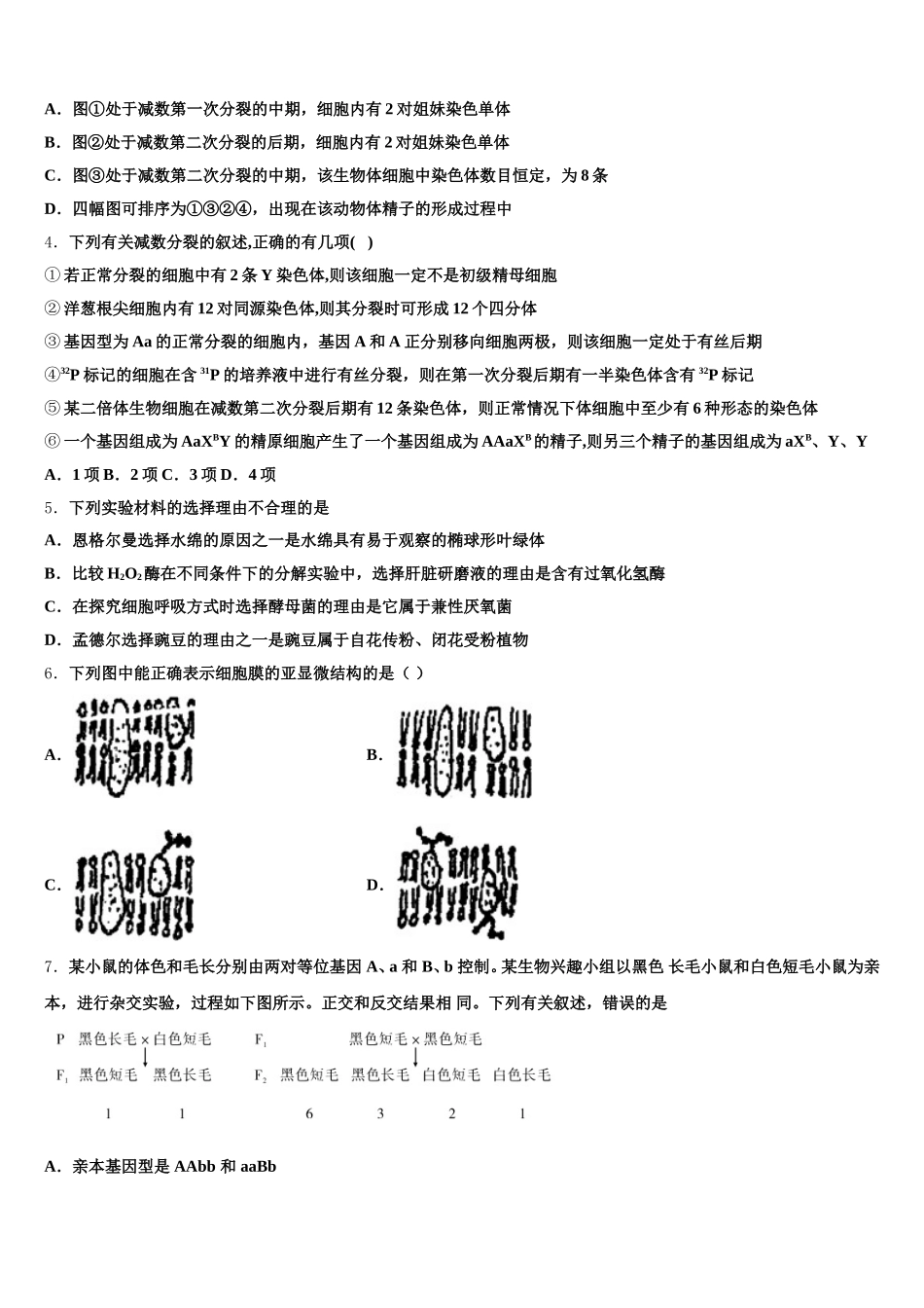 宁夏银川唐徕回民中学 2024-2025学年高一生物第二学期期末联考模拟试题含解析_第2页