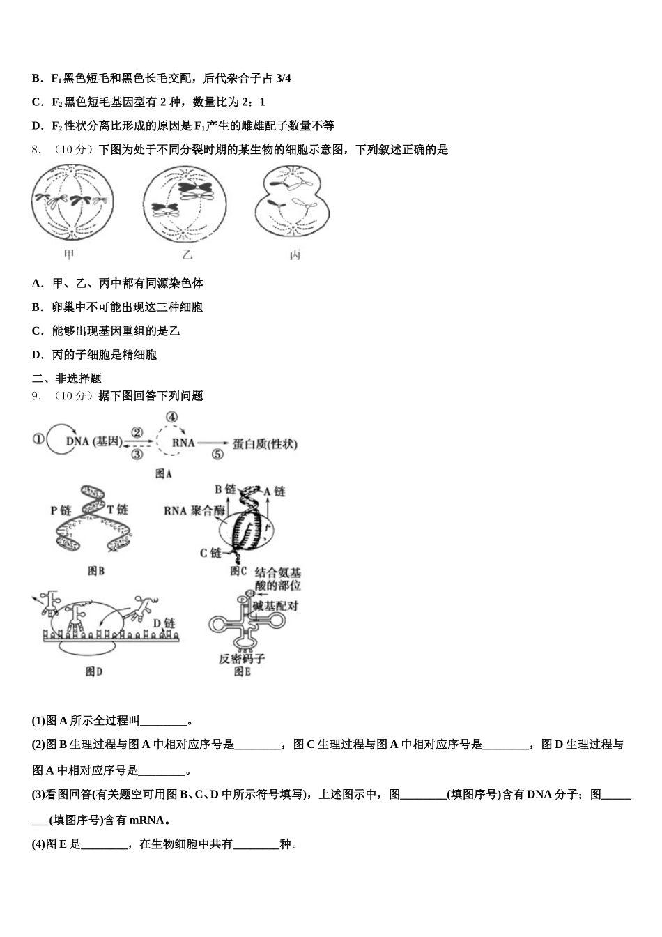 宁夏银川唐徕回民中学 2024-2025学年高一生物第二学期期末联考模拟试题含解析_第3页