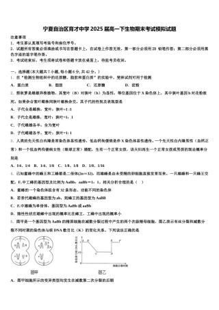 宁夏自治区育才中学2025届高一下生物期末考试模拟试题含解析