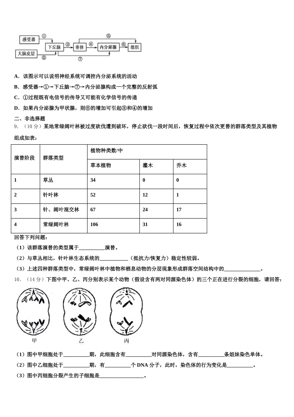 2025届宁夏回族自治区银川市兴庆区银川一中高一生物第二学期期末学业质量监测模拟试题含解析_第3页