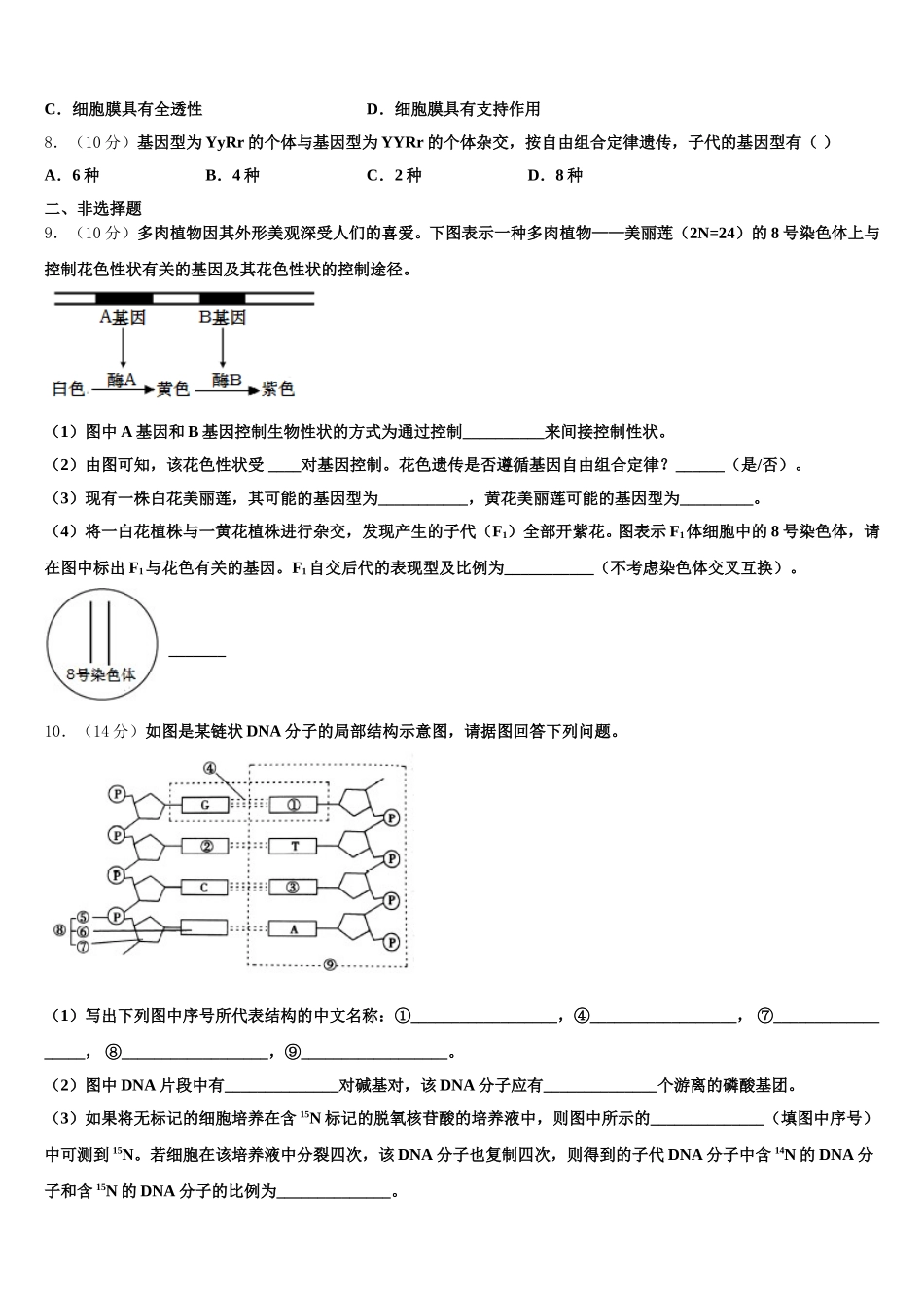 2024-2025学年宁夏省中卫高一生物第二学期期末考试模拟试题含解析_第2页