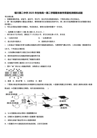 银川第二中学2025年生物高一第二学期期末教学质量检测模拟试题含解析