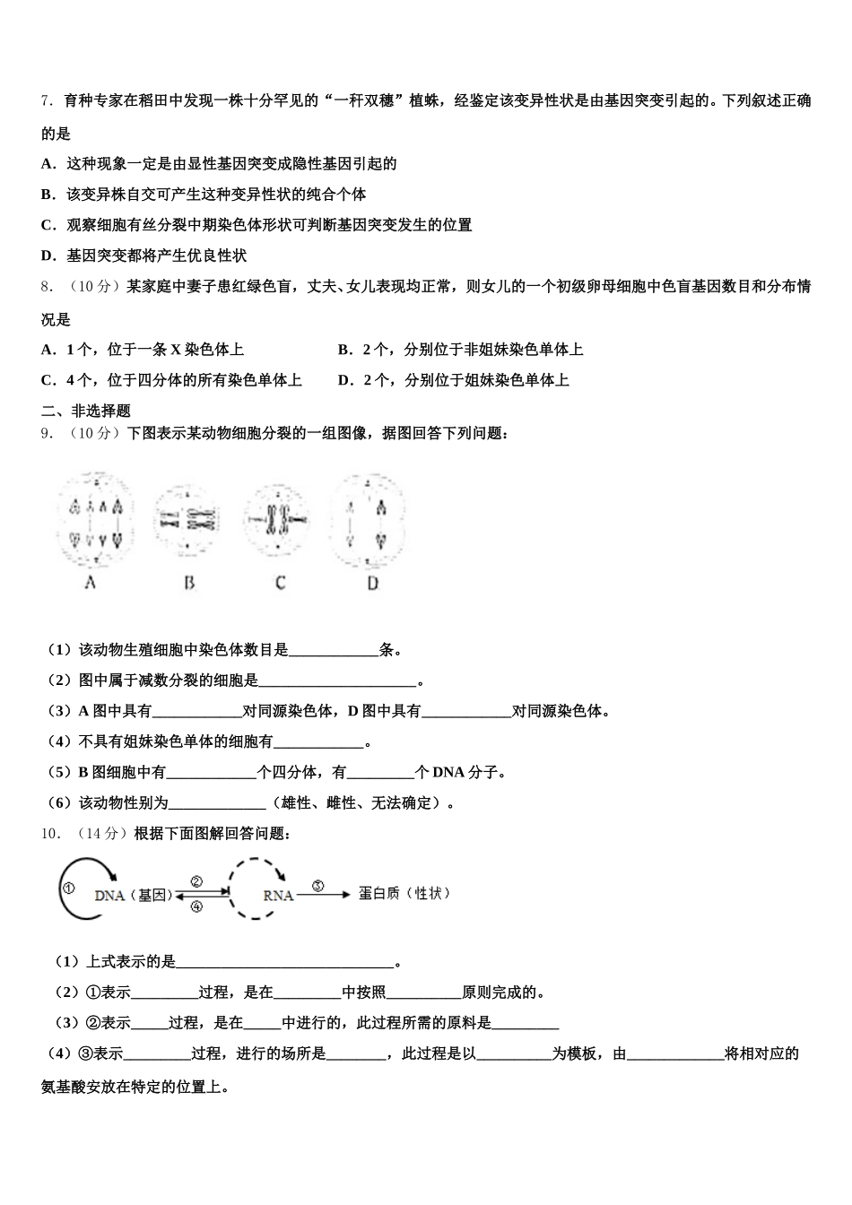 2025届宁夏银川二中生物高一第二学期期末综合测试模拟试题含解析_第2页