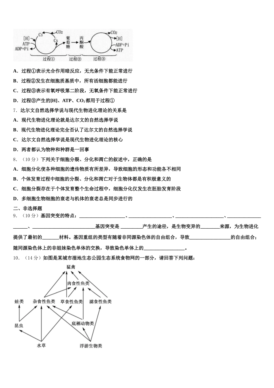 2025届宁夏石嘴山市第一中学生物高一第二学期期末达标检测模拟试题含解析_第2页