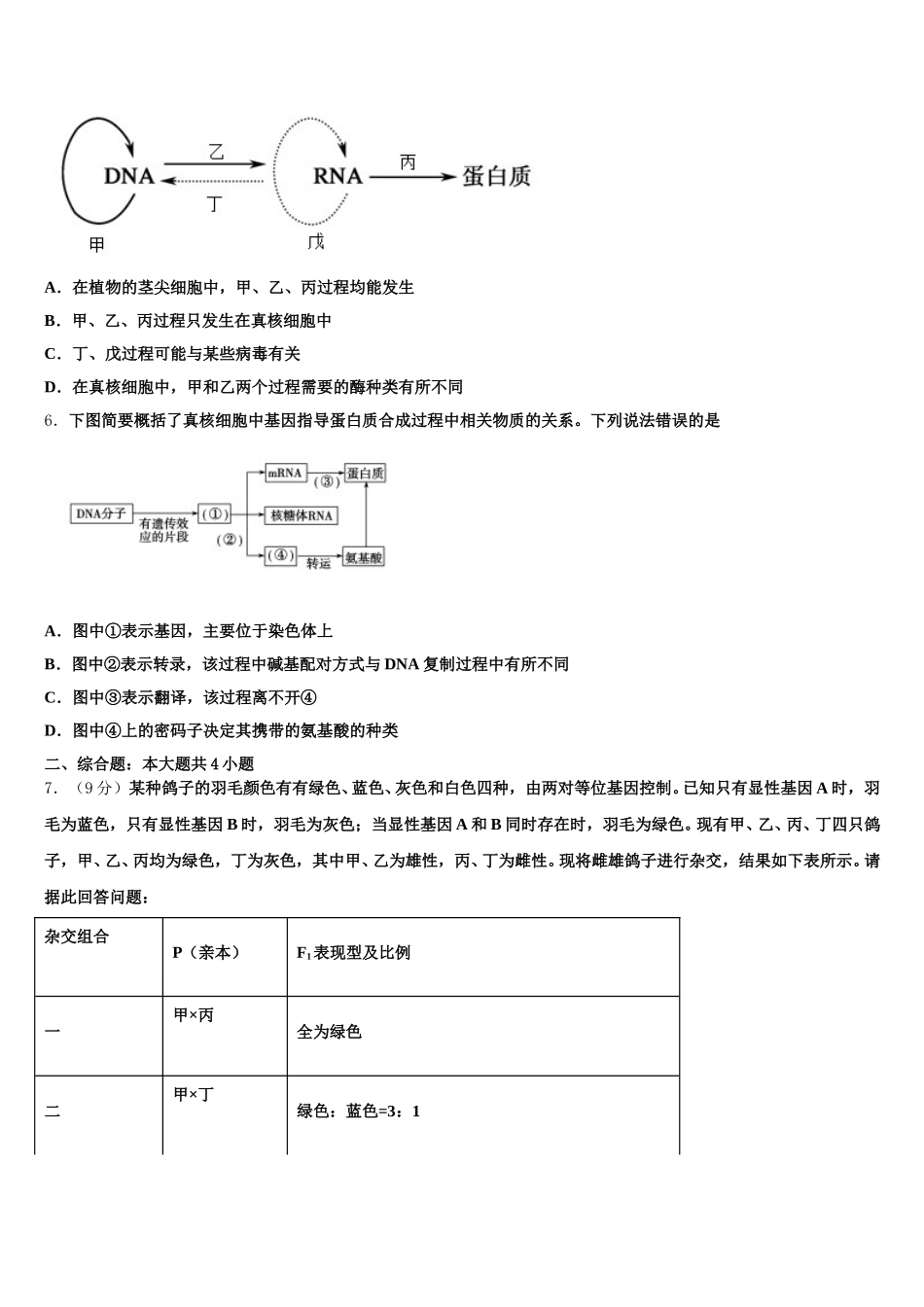 宁夏省固原市2025年生物高一下期末学业水平测试试题含解析_第2页
