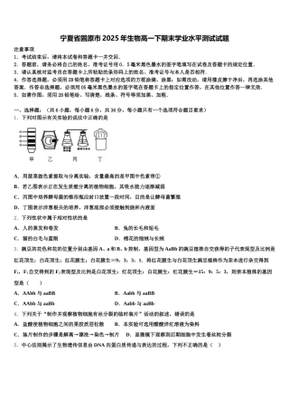 宁夏省固原市2025年生物高一下期末学业水平测试试题含解析