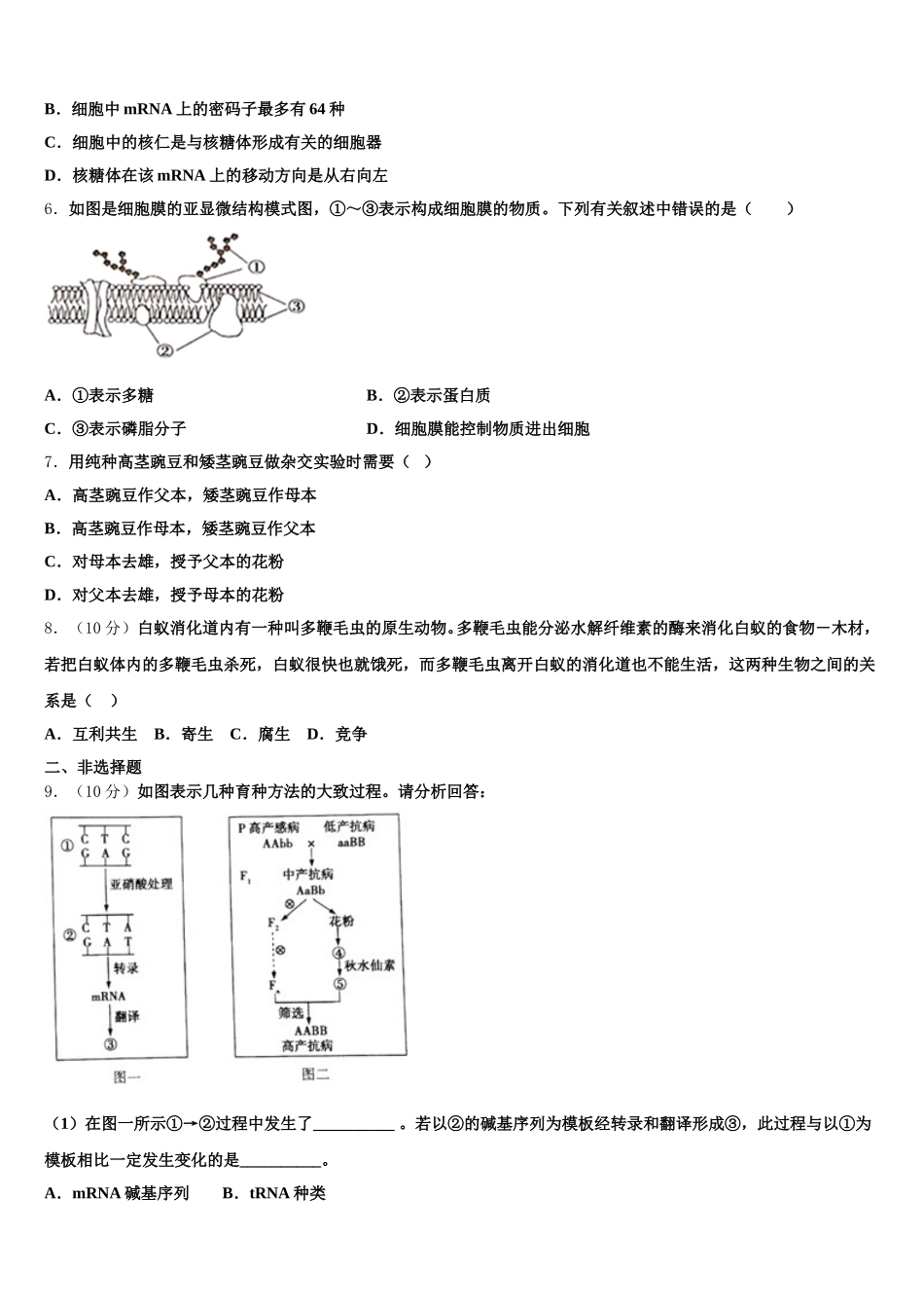 宁夏回族自治区宁夏育才中学2024-2025学年生物高一第二学期期末教学质量检测试题含解析_第2页