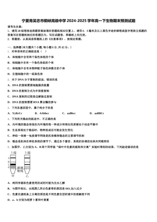 宁夏青吴忠市铜峡高级中学2024-2025学年高一下生物期末预测试题含解析