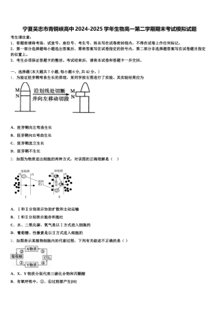 宁夏吴忠市青铜峡高中2024-2025学年生物高一第二学期期末考试模拟试题含解析