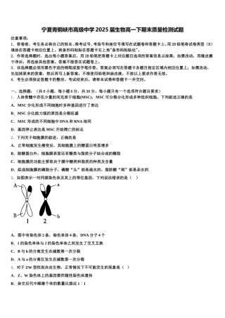 宁夏青铜峡市高级中学2025届生物高一下期末质量检测试题含解析