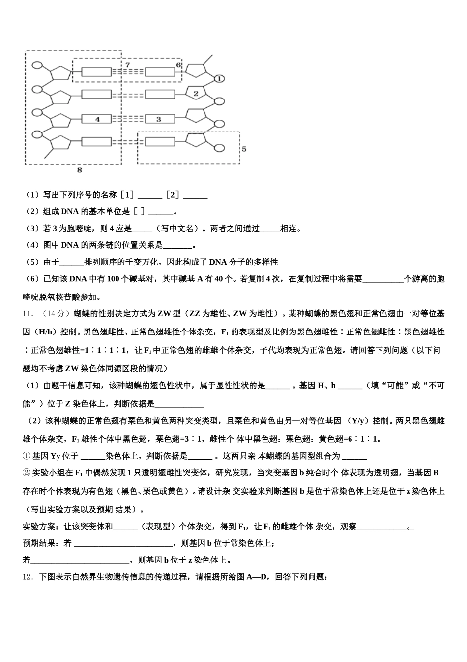 宁夏回族自治区石嘴山市三中2024-2025学年生物高一下期末质量检测模拟试题含解析_第3页