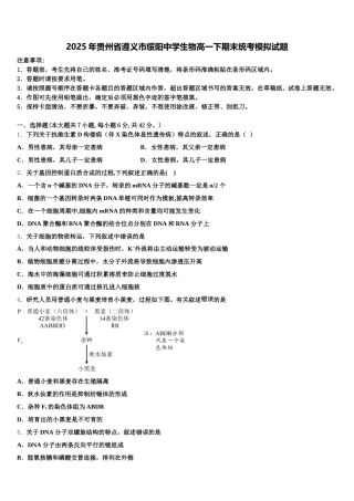 2025年贵州省遵义市绥阳中学生物高一下期末统考模拟试题含解析