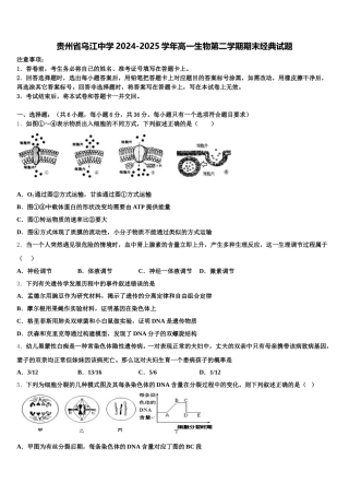 贵州省乌江中学2024-2025学年高一生物第二学期期末经典试题含解析