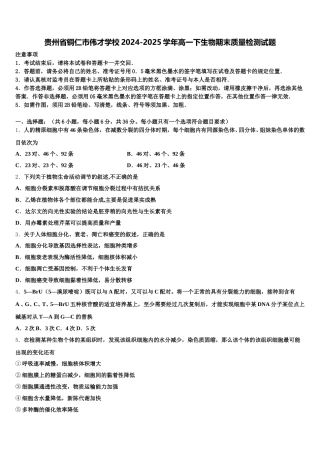 贵州省铜仁市伟才学校2024-2025学年高一下生物期末质量检测试题含解析